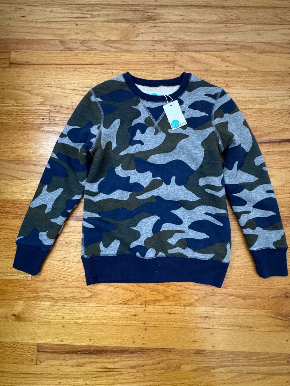 Mini Boden Camo Sherpa Lined Kids Sweater (8-9Y)